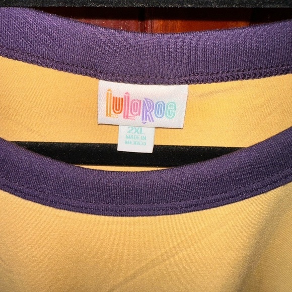 Lularoe Liv 2X yellow T shirt. “Not My First Rodeo” NWT. Dark purple ringer. - Picture 4 of 7